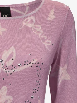 Pull en tricot fin superbe imprimé graphique avec cœur en rivets