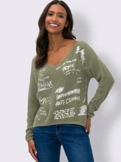 Pull en tricot imprimé feuille brillant