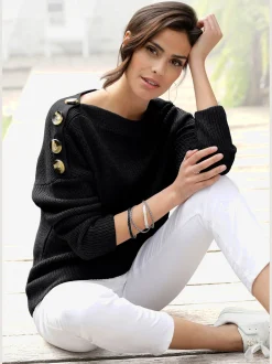 Pull en tricot élégant, boutons décoratifs