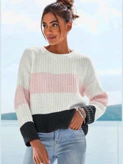 Pull en tricot rayures transversales tendance