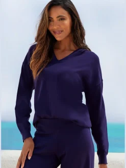Pull en tricot sweat à capuche en tricot avec encolure en v