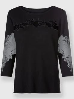 Pull encolure ronde empiècements brodés transparents