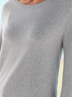 Pull encolure ronde inscription avec petites pierres brillantes fantaisie