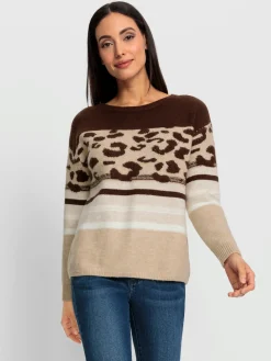 Pull encolure ronde joli motif léopard