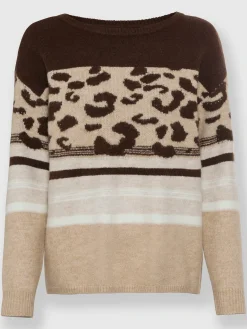 Pull encolure ronde joli motif léopard