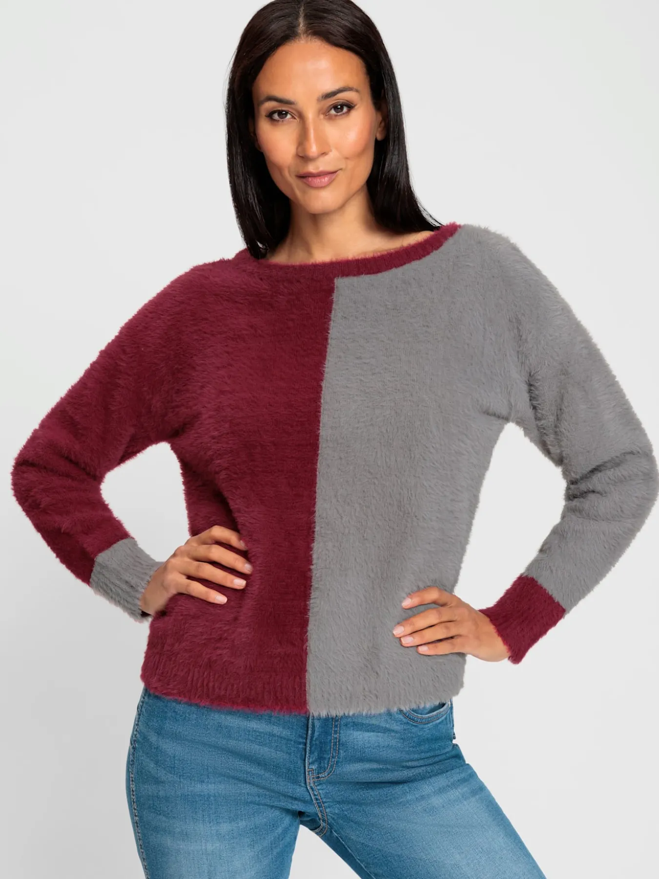 Pull encolure ronde motif color block tendance