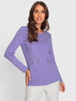 Pull encolure ronde superbe broderie florale