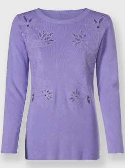 Pull encolure ronde superbe broderie florale