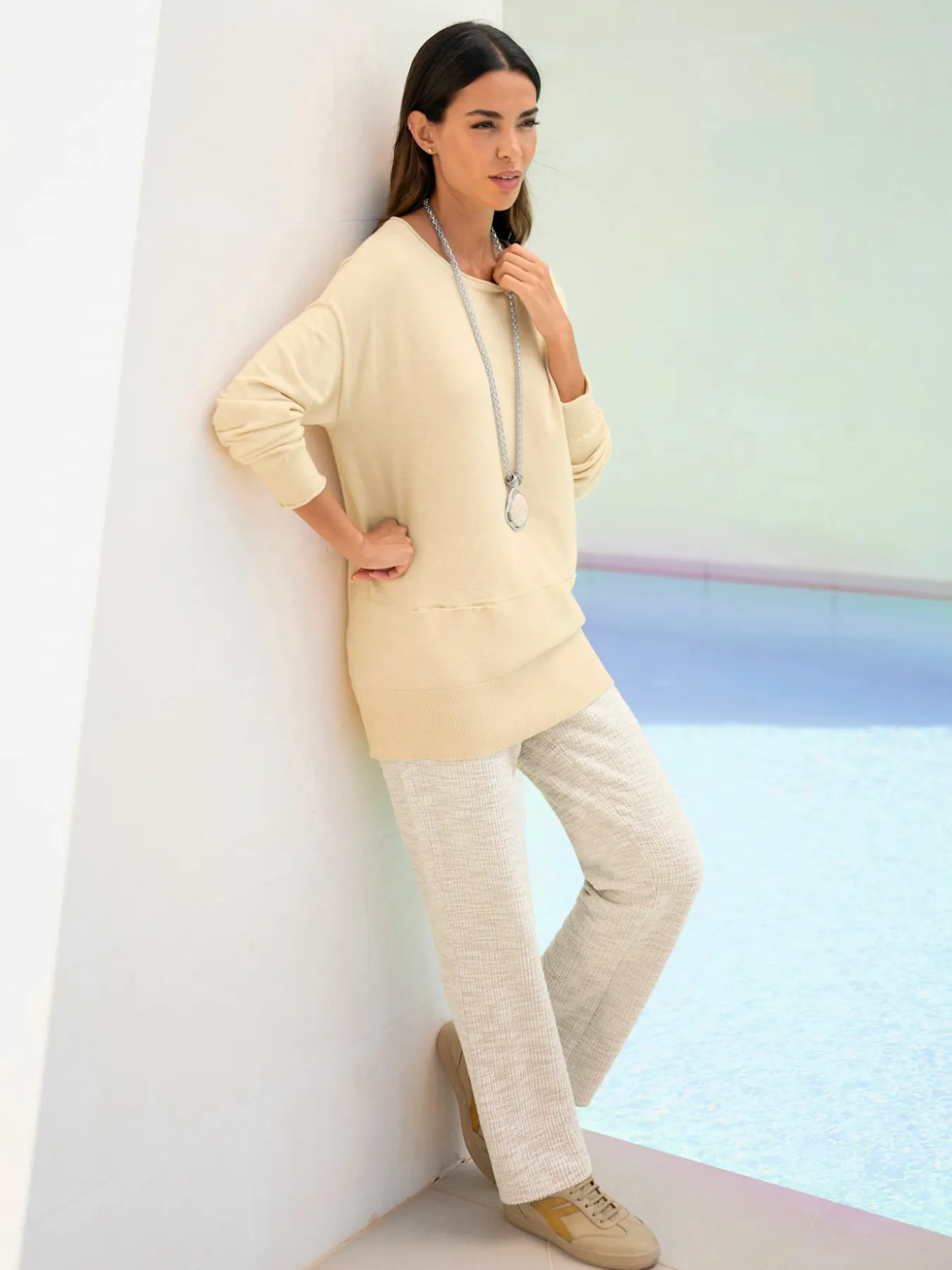 Pull encolure ronde tricot chiné