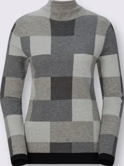 Pull femme à carreaux intarsia col montant