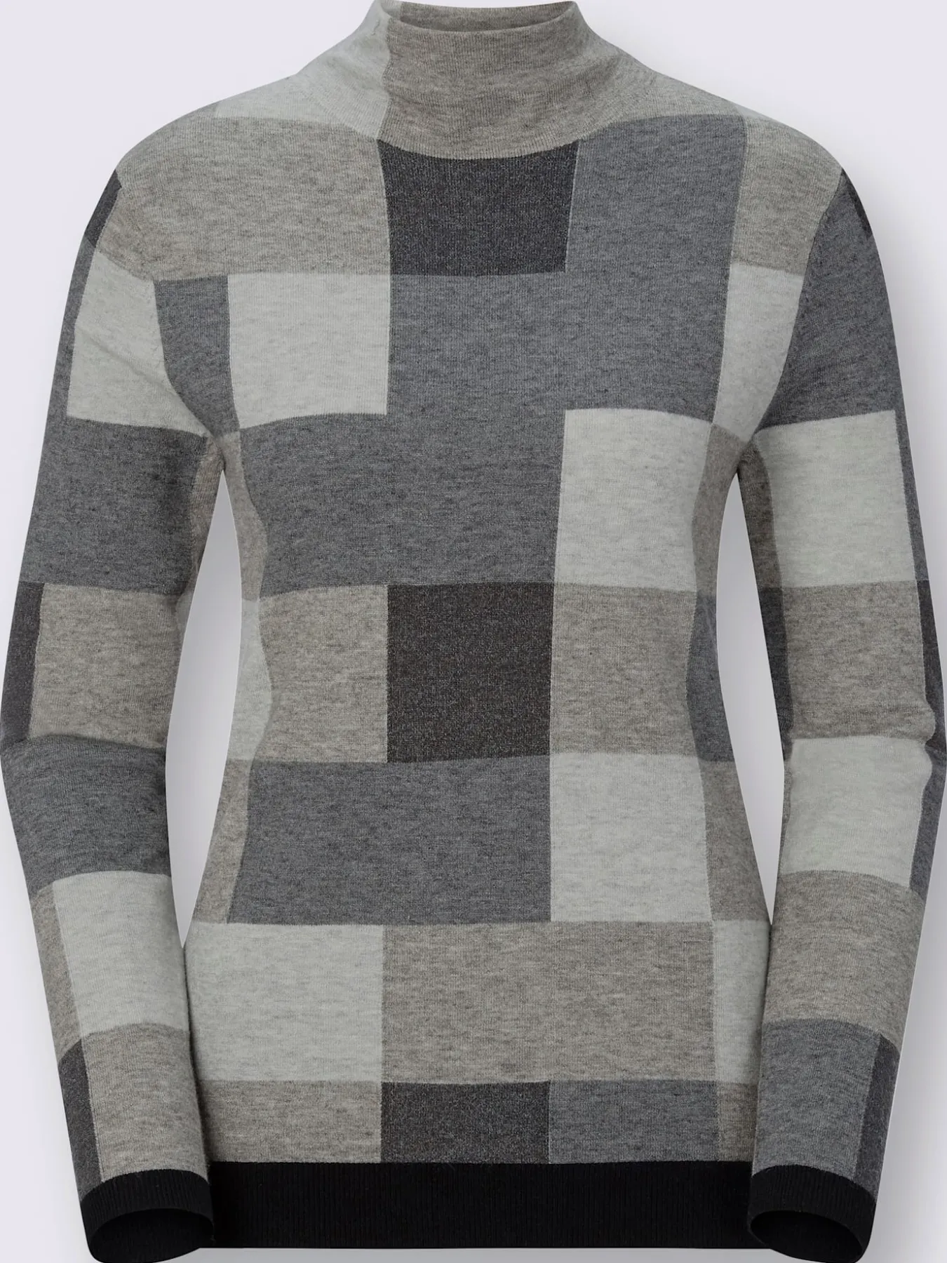 Pull femme à carreaux intarsia col montant