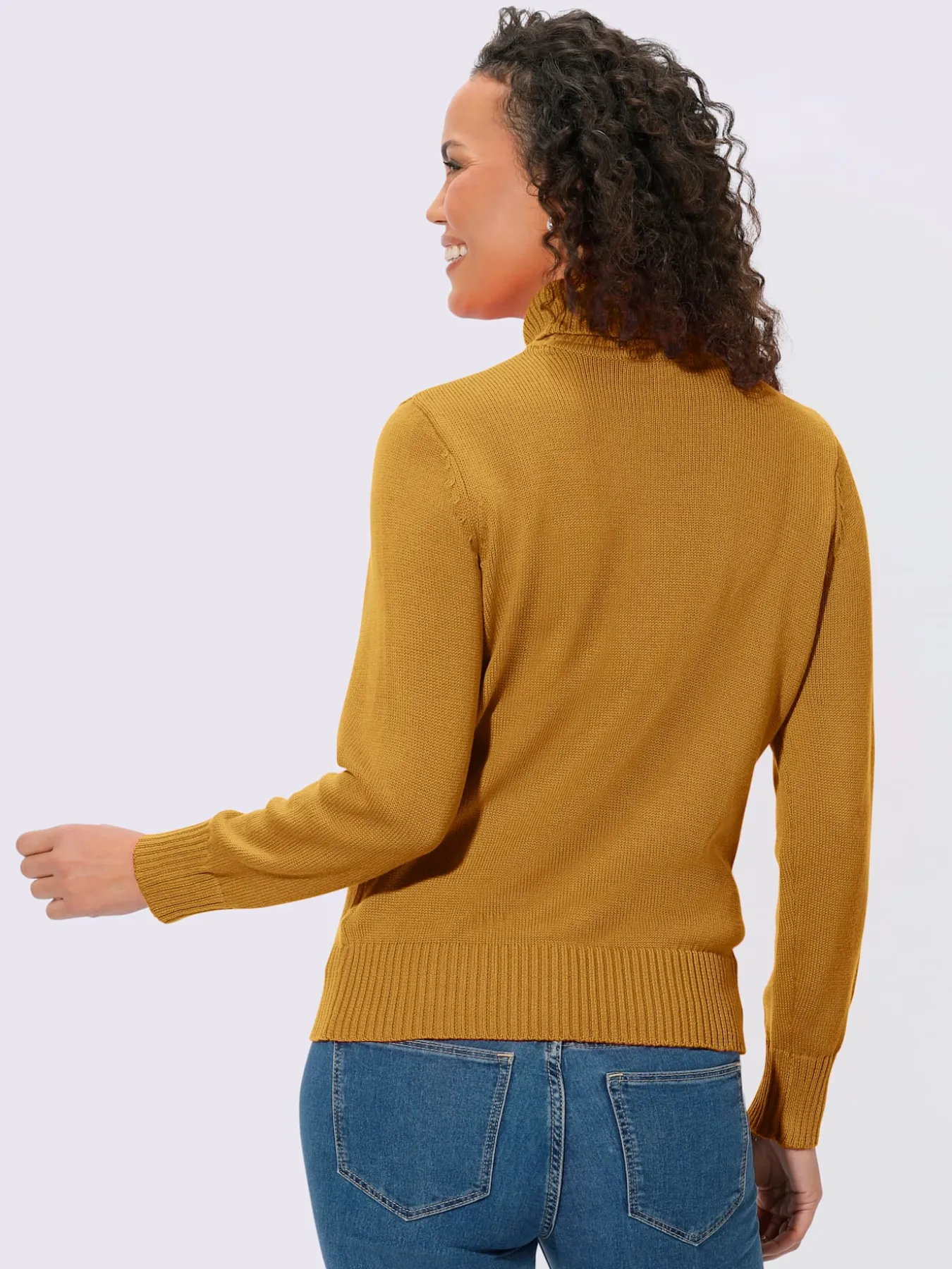 Pull femme col roulé manches ourlet avec finitions côtelées