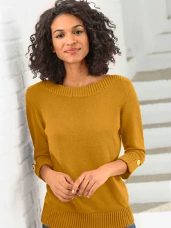 Pull femme manches 3/4 revers boutonnés