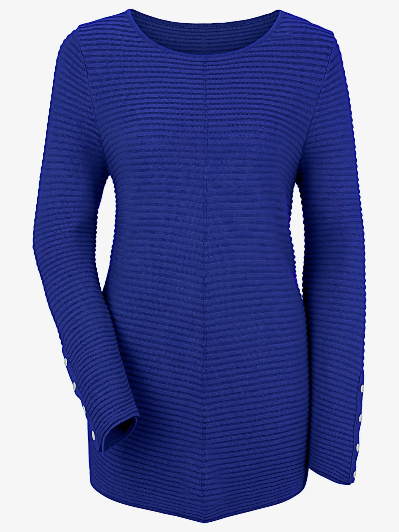 Pull long col rond avec boutons décoratifs dorés sur les manches