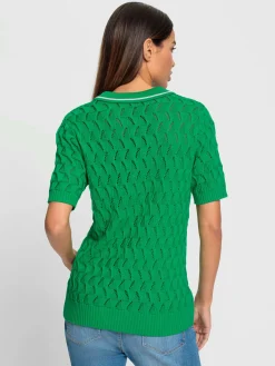 Pull polo motif ajouré léger