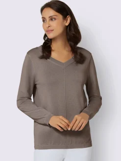 Pull tricoté en coton pima col en v et manches longues avec finitions côtélées