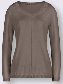 Pull tricoté en coton pima col en v et manches longues avec finitions côtélées