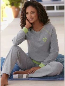 Pyjama avec bords-côtes en fils teintés couleur fluo