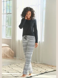 Pyjama avec haut uni et pantalon à motifs
