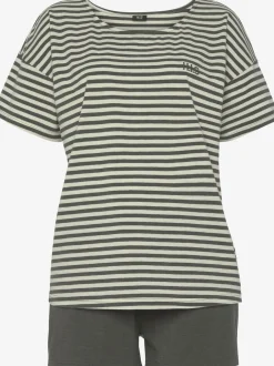 Pyjama court à rayures en fils teintés