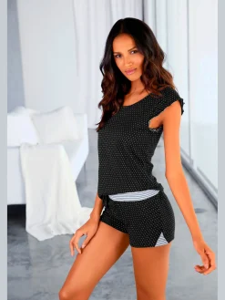 Pyjama court au design noir et blanc