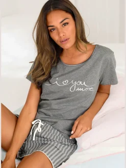 Pyjama court avec inscription imprimée