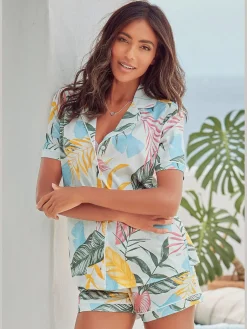 Pyjama court classique à motif tropical
