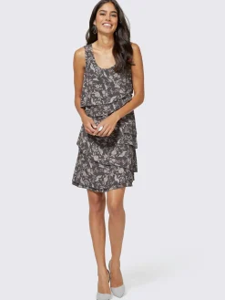 Robe à motif floral et effet superposé affinant
