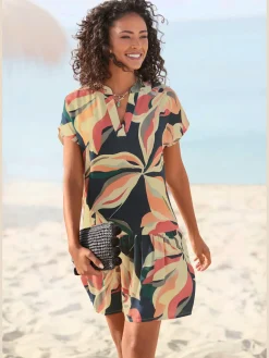 Robe chemisier col v à bordure