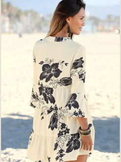 Robe chemisier robe tunique décontractée à col v