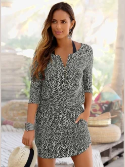 Robe d'été encolure avec glissière couleur or