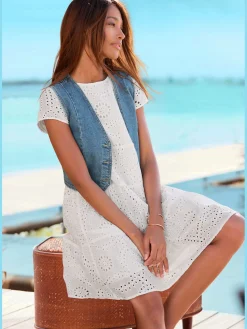 Robe en dentelle robe d'été à encolure ronde haute