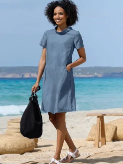 Robe en jean col à revers élégant