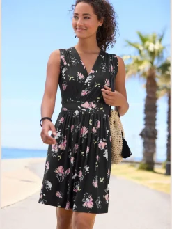 Robe en jersey col v effet cache-cœur