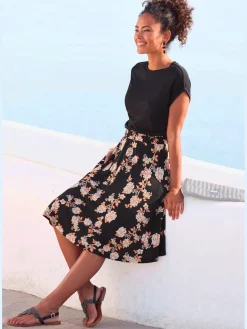 Robe en jersey, jupe imprimée