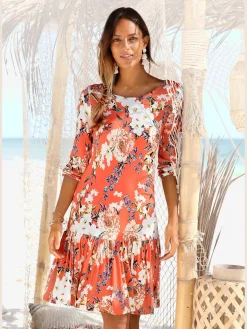 Robe en jersey manches 3/4 élastiquées