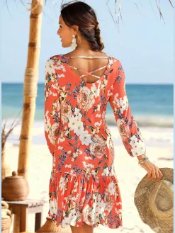 Robe en jersey manches 3/4 élastiquées