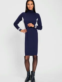 Robe en tricot jolis contrastes à effet affinant