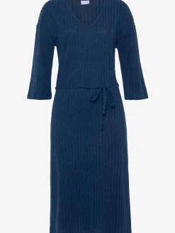 Robe en tricot robe longue côtelée avec encolure en v