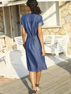 Robe femme col v et 2 poches raglan verticales