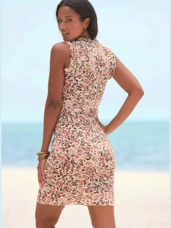 Robe imprimée encolure haute