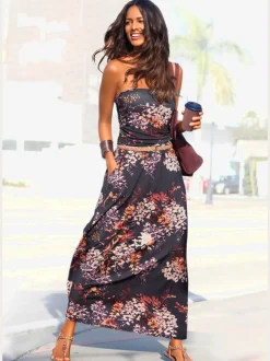 Robe longue bandeau, encolure élastiquée