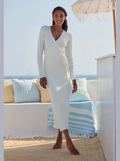 Robe longue cache-cœur en tricot