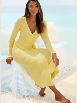 Robe longue cache-cœur en tricot