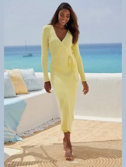 Robe longue cache-cœur en tricot