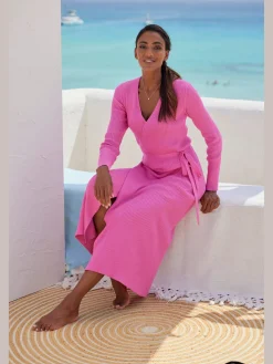 Robe longue cache-cœur en tricot