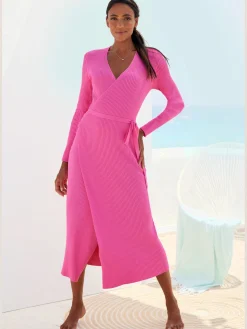 Robe longue cache-cœur en tricot