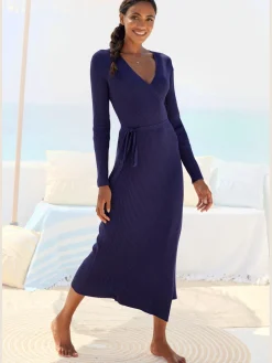 Robe longue cache-cœur en tricot