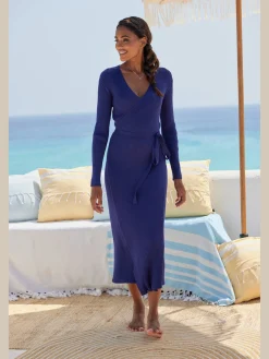 Robe longue cache-cœur en tricot