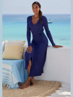 Robe longue cache-cœur en tricot